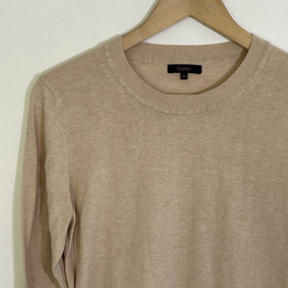 Quince Lightweight Cotton Cashmere Crew Sweater Size Medium Heather Oatmeal - Picture 2 of 7
